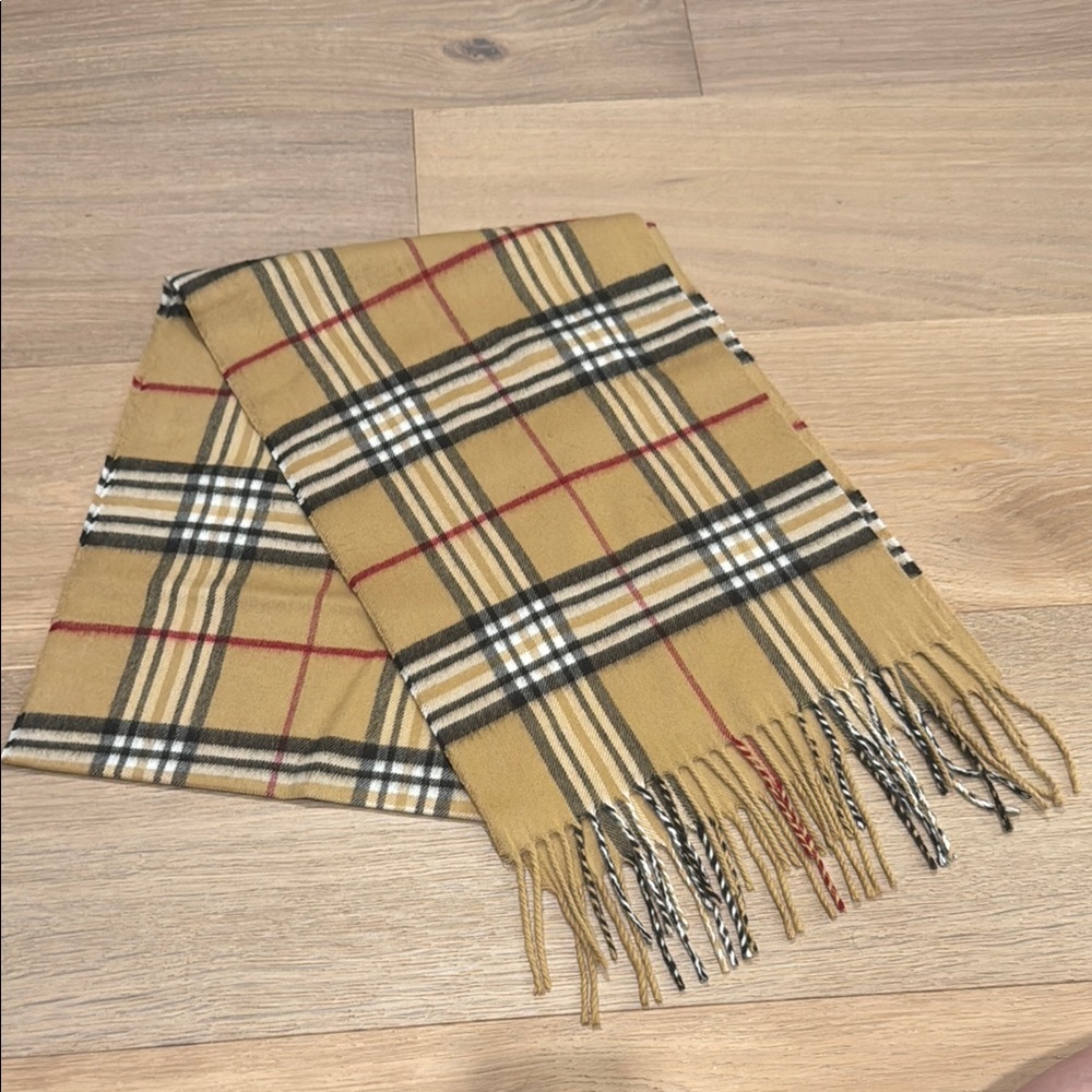 V. FRAAS Tan and Black Plaid Scarf with Fringe - Picture 2 of 3